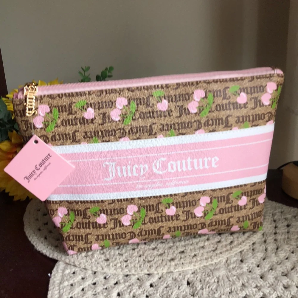 Juicy Couture Pink and Brown Logo Cosmetic Bag